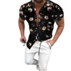 Camisas casuais masculinas 2022 Moda de verão masculino Camisa de impressão de malha de grade de grade de colarinho de manga curta Eldd22 de manga curta