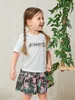 Ensemble t-shirt graphique et jupe florale pour petites filles, SHE