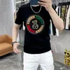 Eisseide Baumwolle Herren T-Shirts 2022 Sommer Neue Modemarke Kurzarm Bärenmuster Druck Hot Diamond Pailletten Design Große Größe Grün Schwarz Weiß Kleidung Top M-6XL