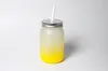Tasses en verre dépoli vierges de sublimation de 12 oz, pot Mason de couleur dégradée avec couvercle, tasse de paille en plastique GCA13137