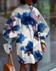 Casual Dresses 5XL Women Dress Autumn Turn Down Neck Long Lantern Sleeve Plus Size Bohemain Vestidos Knee-Length SundressCasual