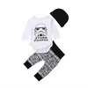 Kleidung Sets Mode 0-18M Kleinkind Baby Jungen Kleidung 3PCS Langarm Cartoon Weiß Strampler Tops Hosen hüte Herbst Winter SetsClothing