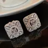 INS Top Sell Stud Earring Vintage Jewelry 925 Sterling Silver T Princess Cut White Topaz Cz Diamond Gemstones Party Hollow Women W2224035