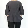 Miyake Pileli Erkekler Yuvarlak Boyun Büyük Boy T Gömlek Yaz Kore Moda Gevşek Casual Tops