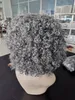 Salt och peppargrått hår Kort 3C Afro Kinky Curly Human Hair Wig With Bangs Machine Made O Scalbp Top Wig Glueless Bob Pixie Cut Wig Wig