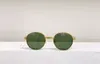 Retro Round Sunglasses for Men Metal Gold/Green Lenses 0872 Sun Glasses with Box