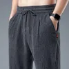 Herrbyxor casual linne män harem joggar sport tröjor fast färg svart grå fotledslängd byxor elastisk midja 220826
