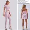 WOHUADI Mode Frauen Clotching Yoga Set Fitness Sportswear Nahtlose Hohe Taille Leggings Hemd Sport Crop Top Bh Trainingsanzüge Gym 220330