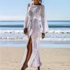 Sarongs 2021 Crochet White Knitted Beach Cover Up Dress Tunic Long Bikinis Ups Swim Beachwear1259q