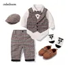 Toddler Boys Clothing Set Spring Baby cotton plaid Children Kid Clothes Suits 5pcs birthday Party Costume 1 2 3 Year Gift 220507