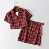 Plaid Tracksuit Women 2 Two Piece Set Casual Short Top Shirts Mini Skirt Matching Sets Outfits New T200325