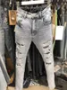 Männer Jeans Männer Mode Marke Slim Loch Ruffian Denim Hose Herbst Ins Koreanische Version Brief Stickerei Gerade Bein Hosen Riss Enge JeanM