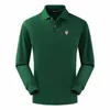 Herrfjäder och höst 100% ren bomull av hög kvalitet långärmad casual polos skjorta mode lapel golf sport pullover topp 220514