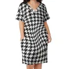 Plus Size Dresses Green Black Houndstooth Dress V Neck Pattern Trendy Kawaii Women Aesthetic Print Casual With Pockets SizePlus