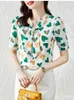 Kvinnors blusar skjortor 2022 Summer Blus Women Floral Chiffon Womens V-Neck Shirt Print Botton Up Short Tops and Bow Fashion Ladies