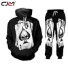 CJLM Men 2 Piece Set Black Cool Print Skull Skull Poker 3D Vest Hombre костюм для костюма бегун