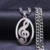 Pendant Necklaces Music Notes Stainless Steel Necklace Women/Men Silver Color Chain Oval Jewelry Chaine Acier Inoxydable N4277S06Pendant