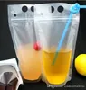 H Ship Pcs Clear Drink Pouches Bags Frosted Zipper Stand Up Plastic Drinking Bag Straw With Holder Reclosable Heat Proof FY DHL Days Delivery BY