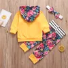 3Pcs Autumn Baby Girl Clothes Set born Infant Outfit Fashion Hoodie Floral Pants Headband Pullover Born Clothing Vest 220326