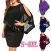 Plus Size Dresses Women Cape 5XL Dress Round Neck Sleeveless Bridal Shawl Bodycon Mini Party Ruffle Layer Cover Up Wedding Robe