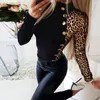 Women Turtleneck Clothing Long Sleeve Leopard Printed T Shirt Femme Slim Fit Casual Ladies Stitching Button Tops Autumn Mujer 220407
