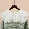 Camisa de estilo coreano de estilo coreano colar de boneca destacável para mulheres embrulhado no ombro oco com renda floral com bagunça de bagunça falsa colarbow emel22