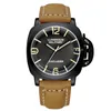 Montres-bracelets automatique auto-vent mécanique véritable bracelet en cuir marron jaune vert lumineux 44mm luxe or rose militaire hommes W218z