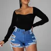 Women Jeans Casual Solid Vintage Bleached Hole Summer Short Pants New Irregular Torn and Worn Stretch Denim Shorts