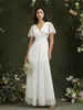 Beige Chiffon Loose Beach Summer Bridesmaid Dress for Women Elegant Flare Short Sleeve Ribbon Belt Maxi Party Dresses Vestido Largo cps3014