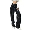 Women's Pants Women's & Capris Womens Loose Mopping Trousers Casual Pocket High Waist Zip Jeans Denim Fashion Black