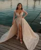 Precioso vestido de novia de sirena con lentejuelas Vestidos de novia sexy de cuerpo entero con abertura alta Vestidos de matrimonio con tren desmontable por encargo Vestido De Novia