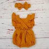 Bio-Baumwolle Baby Mädchen Kleidung Sommer Doppel Gaze Kinder Rüschen Strampler Overall Stirnband Staubrosa Playsuit Für geboren 220426