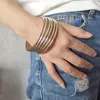 6pcs/Set Charmming Tri-color Stainless Steel Solid Smooth Cuff Bangle Bracelet 4mm wide 68mm For Mens Women