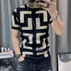 T-Shirts pour hommes multicolore à manches courtes tricot T-Shirt hommes mince Streetwear contraste T-Shirt T-Shirt Homme Club Social tenues T-Shirt