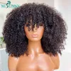 Peruca curly afro com franjas de franja Máquina cheia de 200 densidade de 200 densidade Remy Cabelo humano curto brasileiro S XCSUNNY 220707