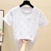 Women's T-Shirt Diamonds T Shirt Women Cotton Clothes Korean Fashion Tshirt Summer Tops Vintage Short Sleeve Tee