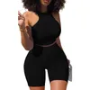 Trendy Yoga 2 Piece Set Tracksuit Women Sleeveless Vest Crop Top+Shorts Sportswear Casual Fitness Sport Outfit Streetwear W220418