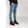 Jeans pour hommes Biker Men Slim Denim Pants Blue plissé Luxury Designer Jean Motorcycle JeansMen's Heat22