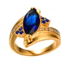 Anelli di nozze di lusso femmina blu zircone anello zircone color oro color oro in stile un unico coinvolgimento per donne