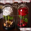 Decorative Flowers Wreaths Festive Party Supplies Home Garden Eternal Flower Valentines Day Gift Red Rose Decor Led Light Wedding In A Gla