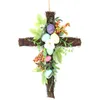 装飾的な花の花輪人工花輪ガーランドラタンフレームイースタークロスハロウィーン感謝祭秋の休日
