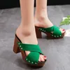 Slippers Summer Women Sandals Square High Heel Platform Flock Casual Rivet Pumps Peep Toe Female Elegant Ladies Shoes Zapatos De MujerSlippe