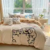 Waschbares Bettlaken der Klasse A aus Baumwolle, vierteiliges Set, Handtuch bestickt, bequemes Cartoon-Bettwäscheset