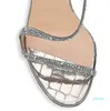 2022-Sandalias sexy para mujer Sandalias de tacón alto de verano Strass y cuero Rosalie Iridescent Leathers Slingback Sandalias punta abierta negro EU35-43