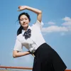 Zestawy odzieży Koreańska szkolna dziewczyna mundury plisowane spódnice japońska spódnica w kratę wysokiej tali