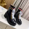 Top designer outono e inverno duplo laço de couro feminino strass tornozelo botas curtas botas de areia salto grosso elevado botas martin botas de neve