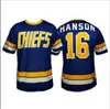 Mitness Hanson Brothers Charlestown Hockey Jersey # 16 Джек # 17 Стив # 18 Джефф 7 Слапшот Майки фильма Синий белый