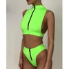 Bikini ad alta vita Mujer Neon Green Swimsuit Female High Neck Women Crust Crop Top Ai bagni da bagno Sexy Bathing Barers 210319