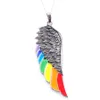 WOJIAER Stainless Steel Angel Wing for Women Pendant Rainbow Enamel Beads Vintage Silver European Fashion Charm Jewelry BN375