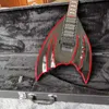 Chitarra elettrica a coda irregolare personalizzata con forma e logo personalizzabili in colore rosso nero a strisce